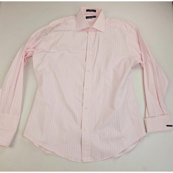 Faconnable Size 3/15.5 R Mens Powder Pink White Stripe French Cuff Spread Collar - Picture 5 of 11